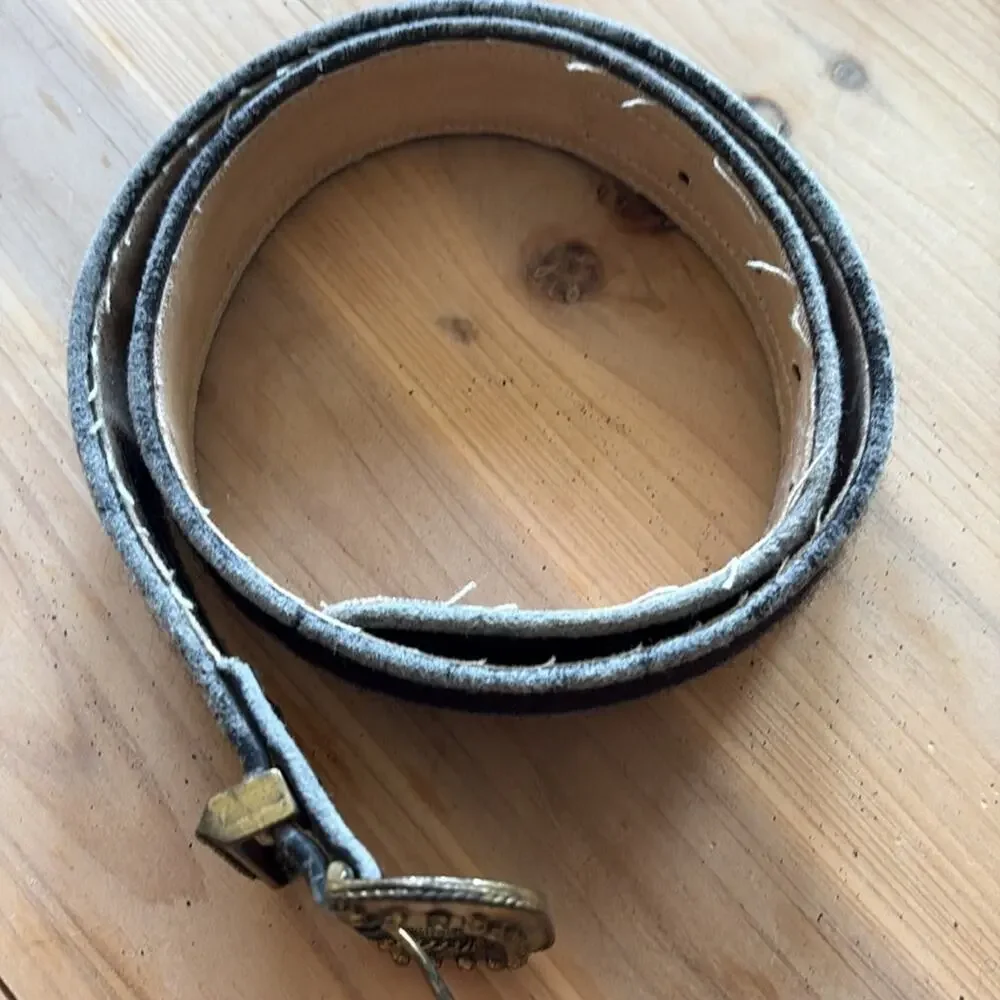 Alden Howard vintage black distressed fabric belt gray trim and buckle